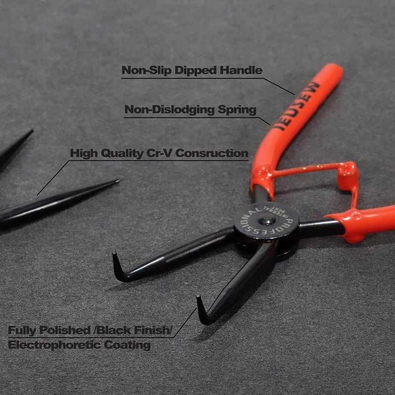 Ieusew 7-inch Snap Ring Pliers Set, 4-piece Heavy Duty Internal/External Circlip Pliers Kit (Tip Diameter 1.5mm), Straight/Bent Jaw, Cr-v Steel, for Ring Remover Retaining, Storage Case Included. - Image 3